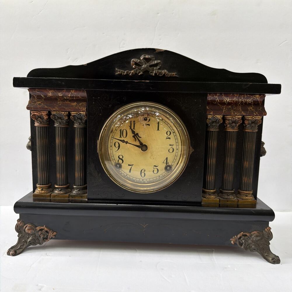 E. Ingraham Antique Mantle Clock Mid Century Modern 1900’s Works Chimes No Key